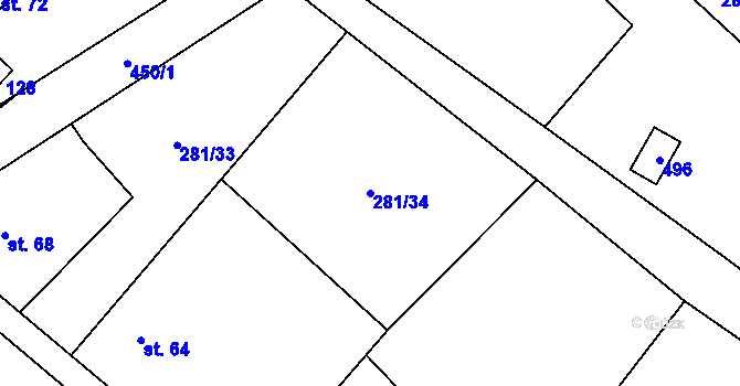 Parcela st. 281/34 v KÚ Kovač, Katastrální mapa