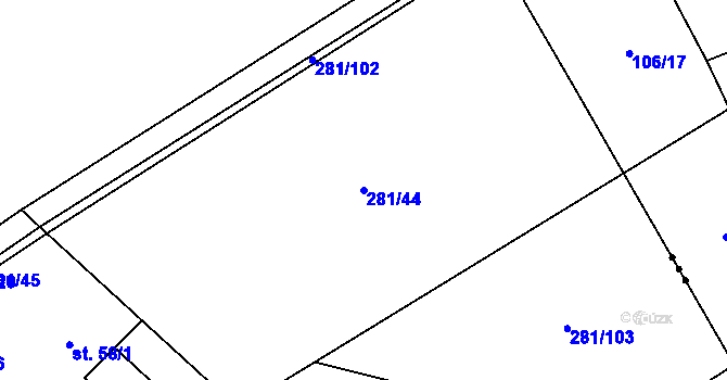 Parcela st. 281/44 v KÚ Kovač, Katastrální mapa
