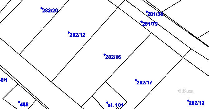 Parcela st. 282/16 v KÚ Kovač, Katastrální mapa