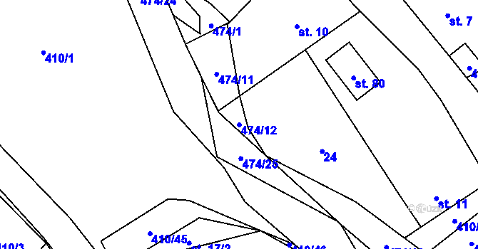 Parcela st. 474/12 v KÚ Kovač, Katastrální mapa