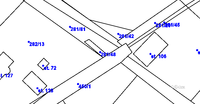 Parcela st. 281/48 v KÚ Kovač, Katastrální mapa