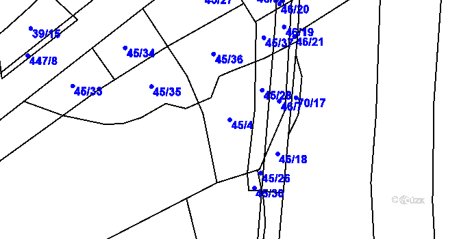 Parcela st. 45/4 v KÚ Kovač, Katastrální mapa