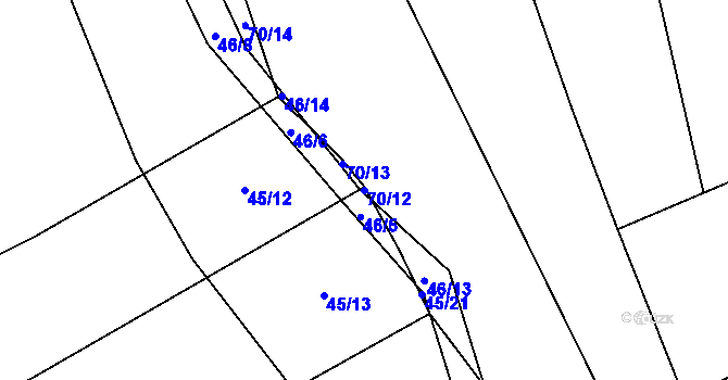 Parcela st. 70/12 v KÚ Kovač, Katastrální mapa