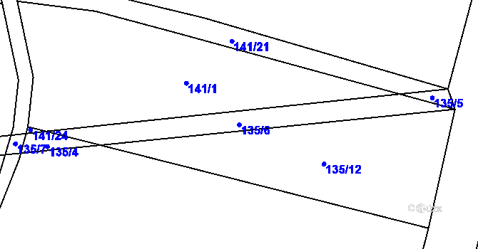 Parcela st. 135/6 v KÚ Kovač, Katastrální mapa