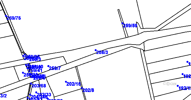 Parcela st. 208/3 v KÚ Kovač, Katastrální mapa