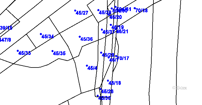 Parcela st. 45/28 v KÚ Kovač, Katastrální mapa