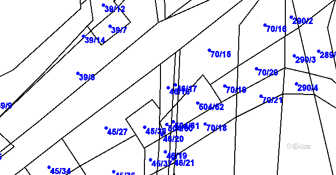 Parcela st. 46/16 v KÚ Kovač, Katastrální mapa