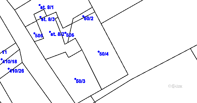 Parcela st. 50/4 v KÚ Kovač, Katastrální mapa