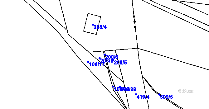 Parcela st. 208/6 v KÚ Kovač, Katastrální mapa
