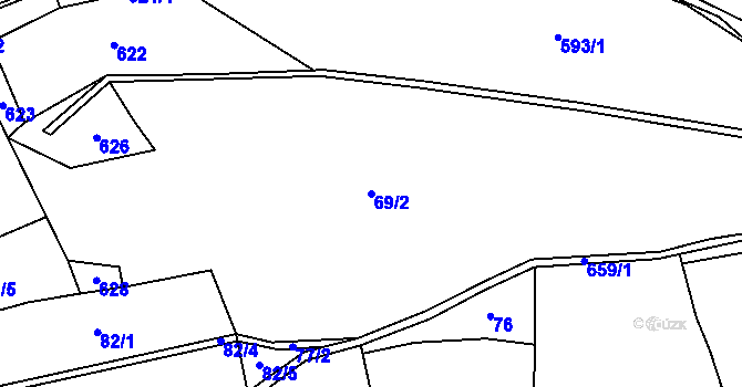Parcela st. 69/2 v KÚ Koněprusy, Katastrální mapa