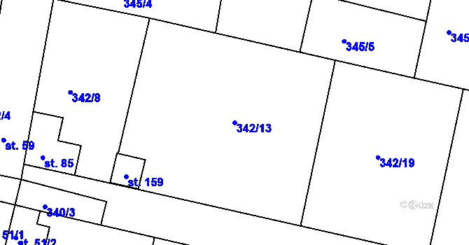Parcela st. 342/13 v KÚ Koněprusy, Katastrální mapa