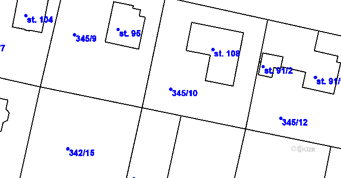 Parcela st. 345/10 v KÚ Koněprusy, Katastrální mapa