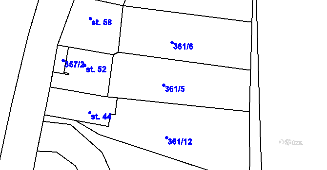 Parcela st. 361/5 v KÚ Koněprusy, Katastrální mapa