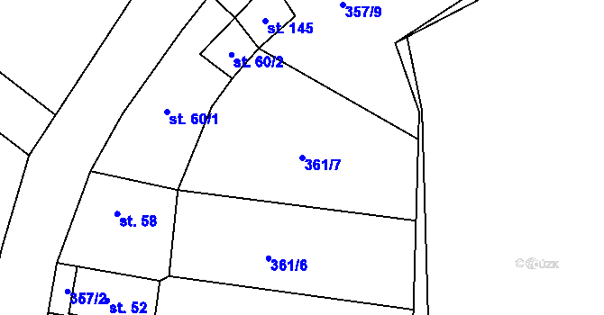 Parcela st. 361/7 v KÚ Koněprusy, Katastrální mapa