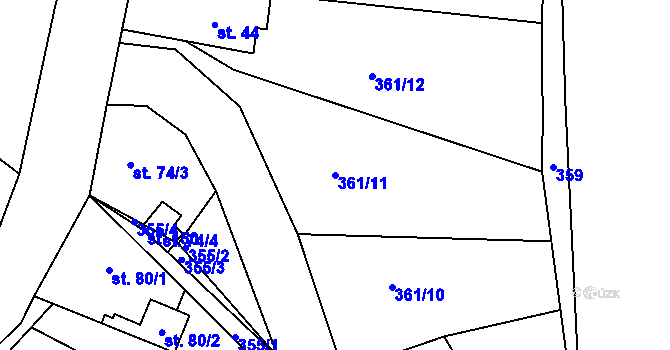 Parcela st. 361/11 v KÚ Koněprusy, Katastrální mapa