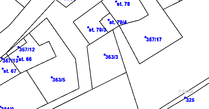 Parcela st. 363/3 v KÚ Koněprusy, Katastrální mapa