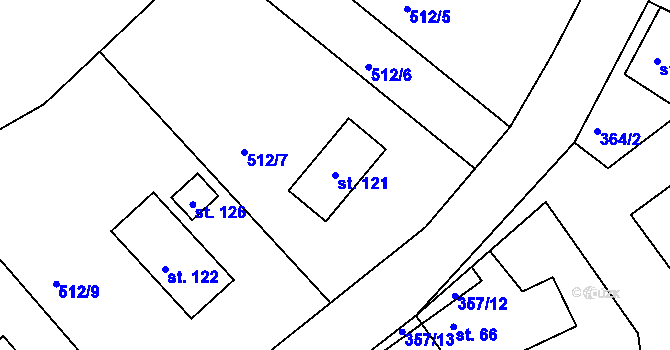 Parcela st. 121 v KÚ Koněprusy, Katastrální mapa