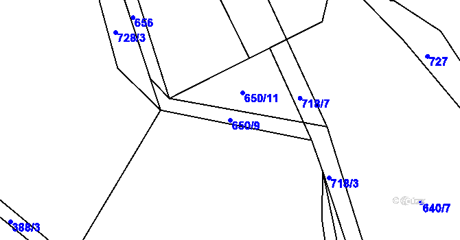 Parcela st. 650/9 v KÚ Koněprusy, Katastrální mapa