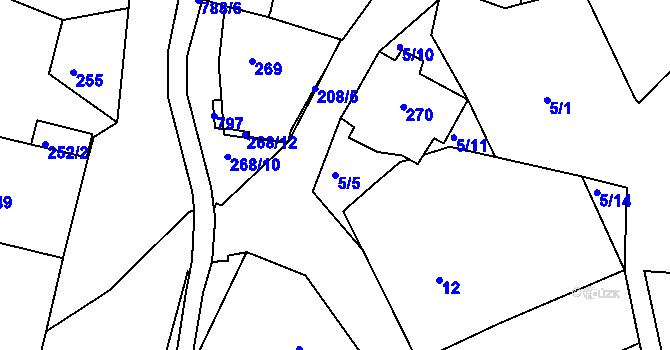 Parcela st. 5/5 v KÚ Koněšín, Katastrální mapa