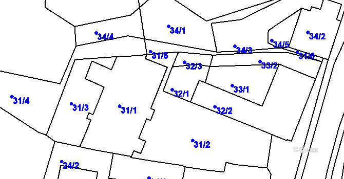 Parcela st. 32/1 v KÚ Koněšín, Katastrální mapa