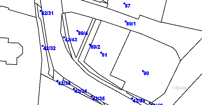 Parcela st. 91 v KÚ Koněšín, Katastrální mapa