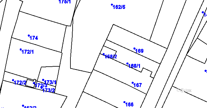 Parcela st. 168/2 v KÚ Koněšín, Katastrální mapa