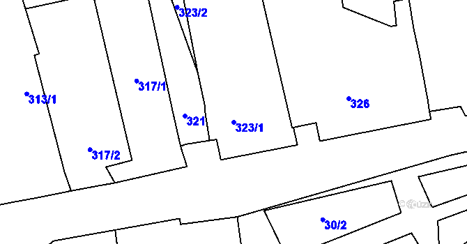 Parcela st. 323/1 v KÚ Koněšín, Katastrální mapa