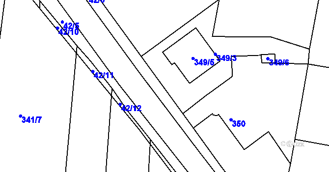 Parcela st. 349/1 v KÚ Koněšín, Katastrální mapa