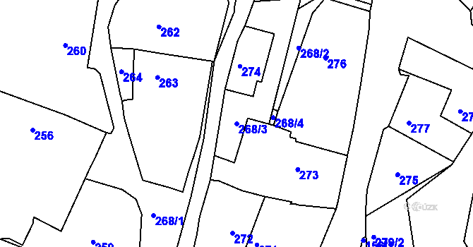 Parcela st. 268/3 v KÚ Koněšín, Katastrální mapa