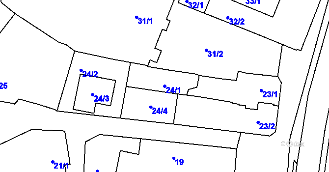 Parcela st. 24/1 v KÚ Koněšín, Katastrální mapa