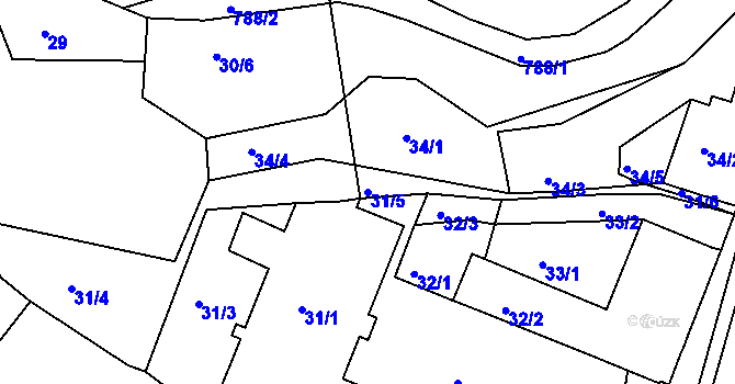 Parcela st. 31/5 v KÚ Koněšín, Katastrální mapa