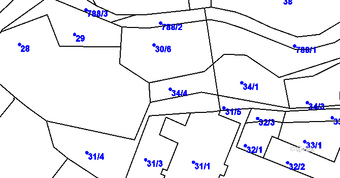 Parcela st. 34/4 v KÚ Koněšín, Katastrální mapa
