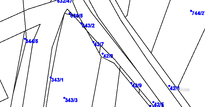 Parcela st. 42/8 v KÚ Koněšín, Katastrální mapa