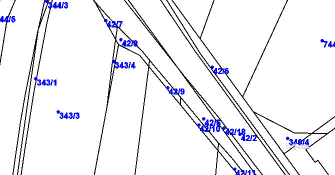 Parcela st. 42/9 v KÚ Koněšín, Katastrální mapa