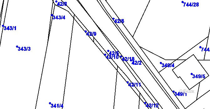 Parcela st. 42/10 v KÚ Koněšín, Katastrální mapa