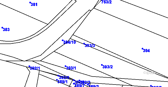 Parcela st. 393/3 v KÚ Koněšín, Katastrální mapa