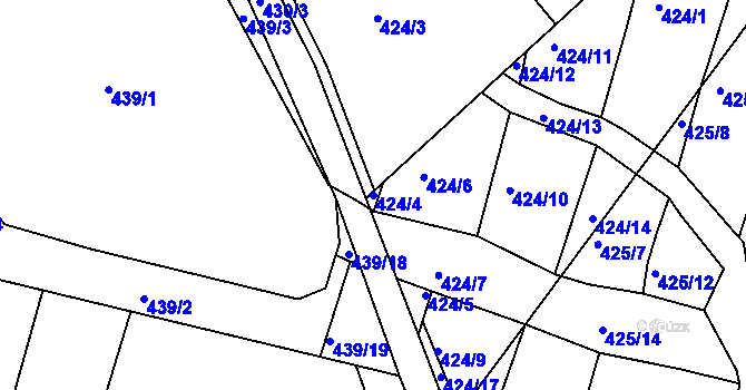 Parcela st. 424/4 v KÚ Koněšín, Katastrální mapa