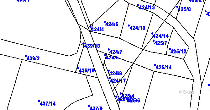 Parcela st. 424/5 v KÚ Koněšín, Katastrální mapa