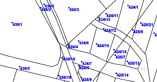 Parcela st. 424/6 v KÚ Koněšín, Katastrální mapa