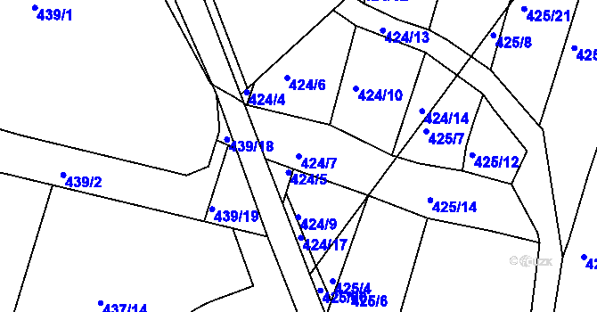 Parcela st. 424/7 v KÚ Koněšín, Katastrální mapa