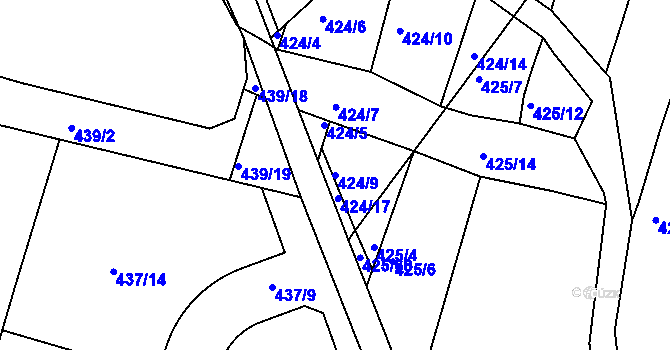 Parcela st. 424/9 v KÚ Koněšín, Katastrální mapa