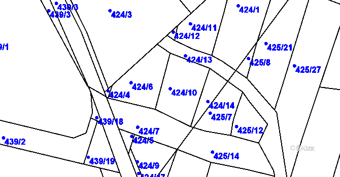Parcela st. 424/10 v KÚ Koněšín, Katastrální mapa