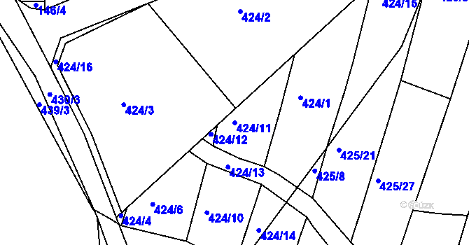 Parcela st. 424/11 v KÚ Koněšín, Katastrální mapa