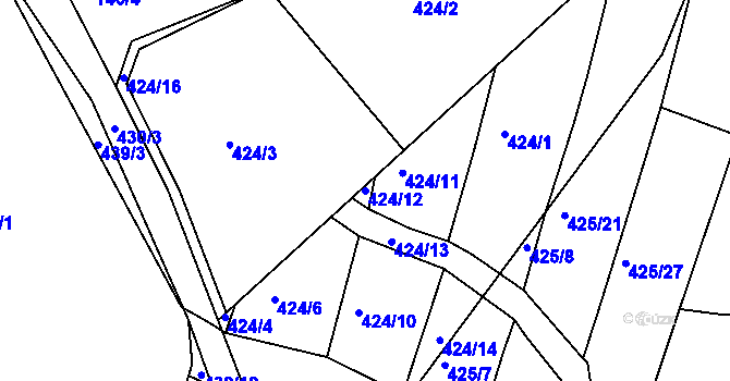 Parcela st. 424/12 v KÚ Koněšín, Katastrální mapa