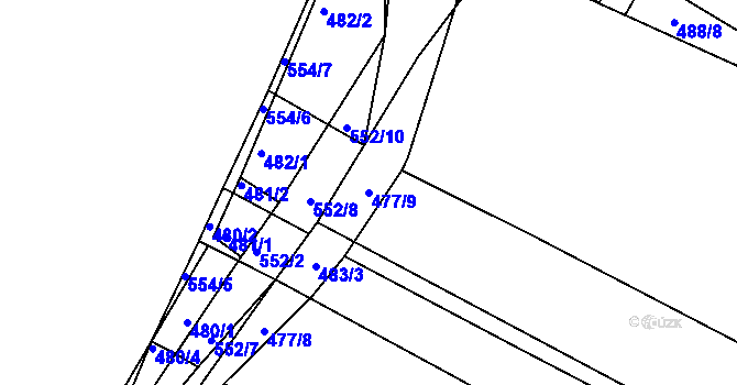 Parcela st. 477/9 v KÚ Koněšín, Katastrální mapa