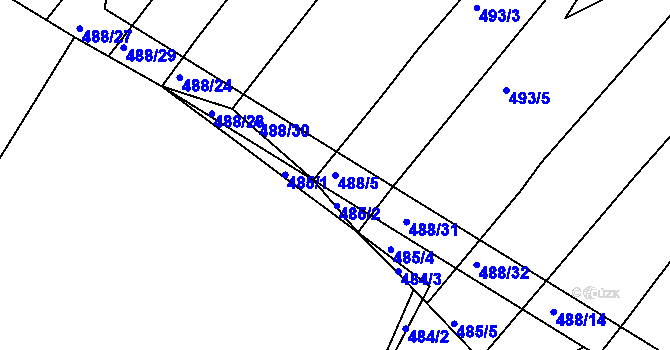 Parcela st. 488/5 v KÚ Koněšín, Katastrální mapa