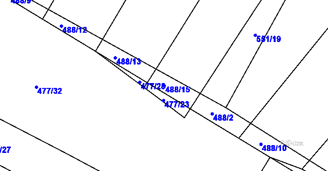 Parcela st. 488/15 v KÚ Koněšín, Katastrální mapa
