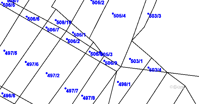 Parcela st. 505/3 v KÚ Koněšín, Katastrální mapa