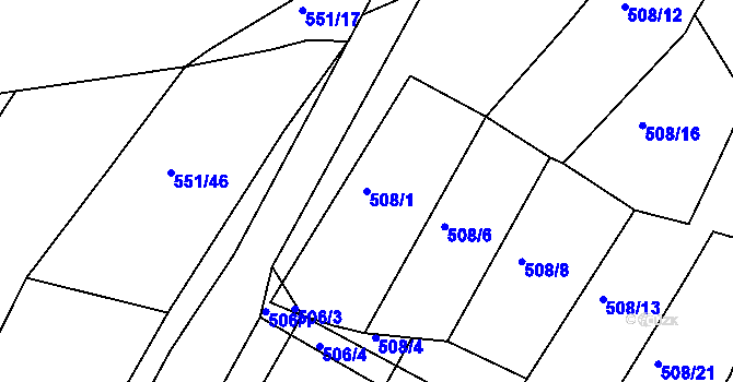 Parcela st. 508/1 v KÚ Koněšín, Katastrální mapa