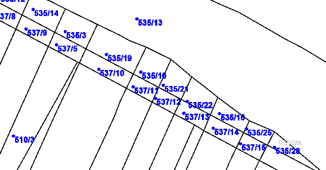 Parcela st. 535/21 v KÚ Koněšín, Katastrální mapa